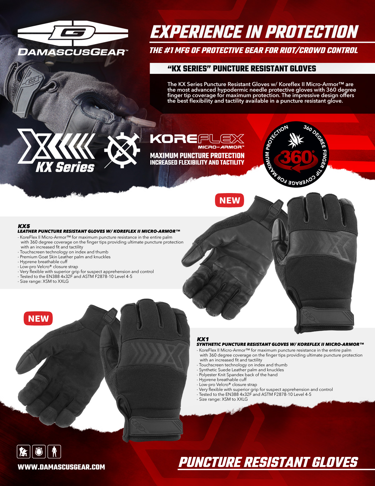 Leather Puncture Resistant Gloves w/ Koreflex II Micro-Armor - Damascus Gear